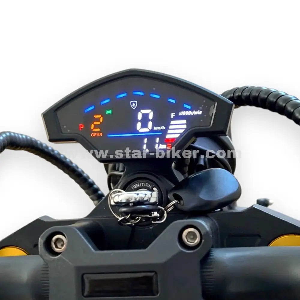 Digitales Cockpit mit Tacho und Akkustand-Anzeige im E-Roller Star-Biker M8S – alles im Blick