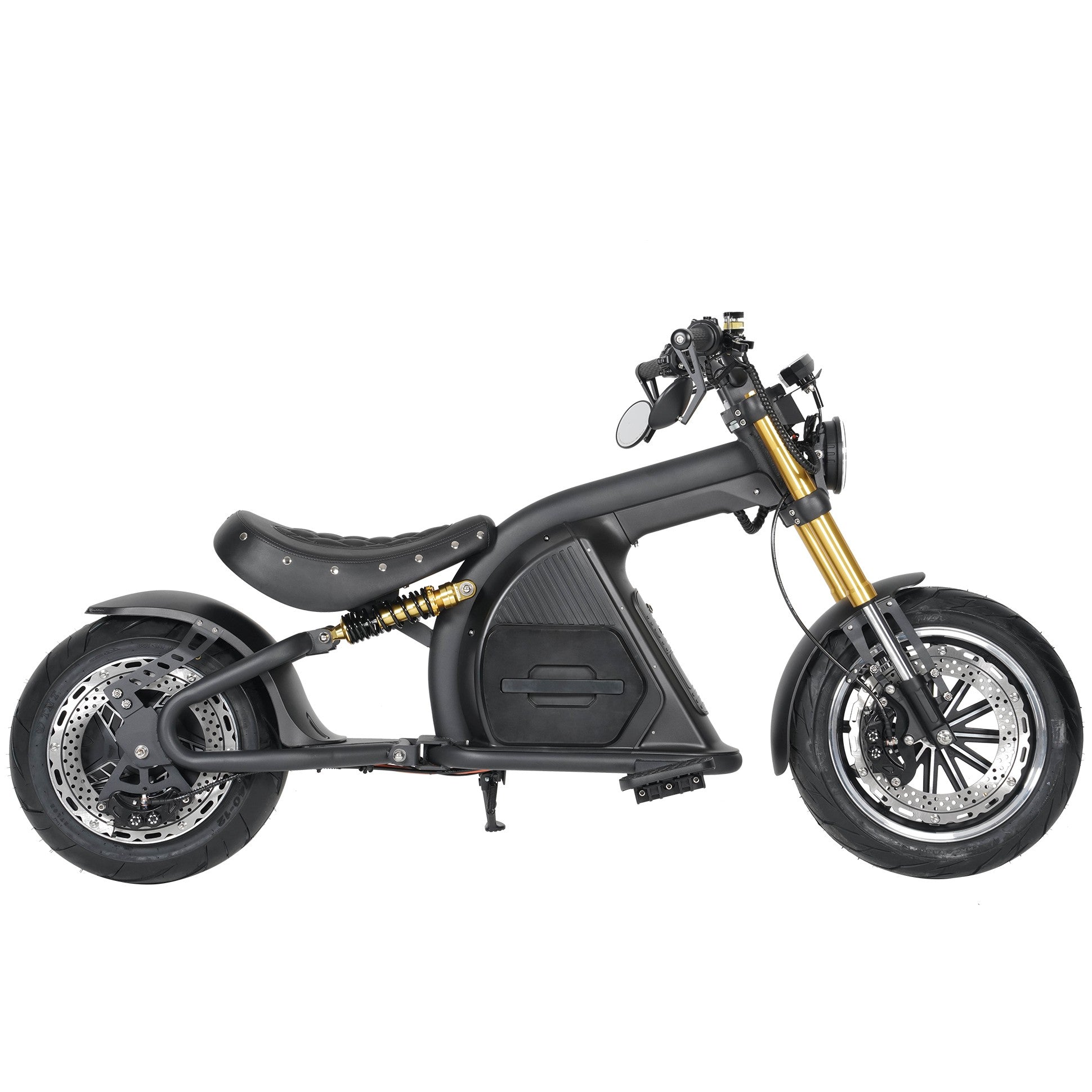Star-Biker Bobber M8S Custom – elektrischer Chopper mit Custom Design, großem Heckfender, Spiegeln und leistungsstarker Ausstattung.