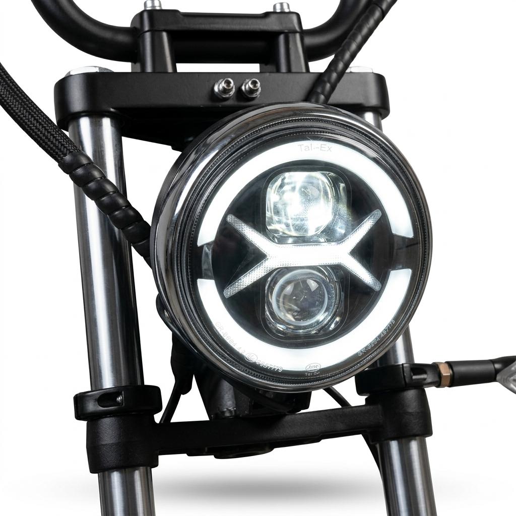 E-Chopper LED Scheinwerfer mit Tagfahrlicht und X Optik