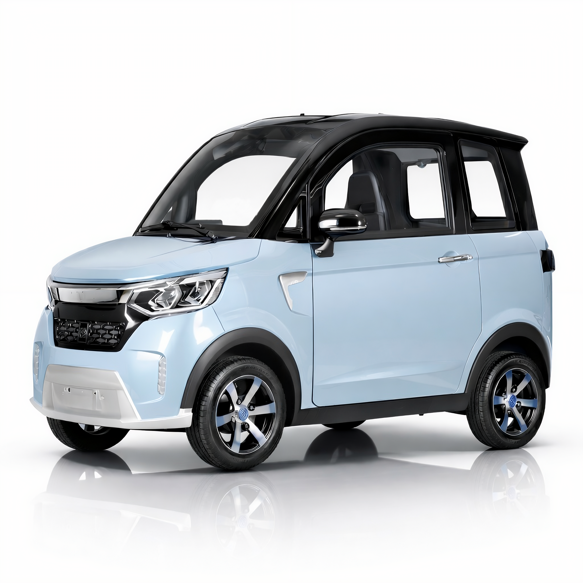 SEVION Kabinenroller in Hellblau – vollelektrisches City-Microcar mit Lenker und geschlossener Fahrerkabine