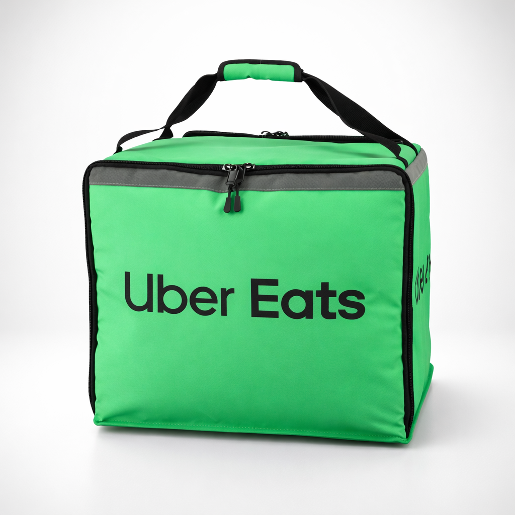 Grosse Uber Eats Lieferbox mit isolierter Innenstruktur für den sicheren Transport von Pizza, Burgern und warmen Mahlzeiten