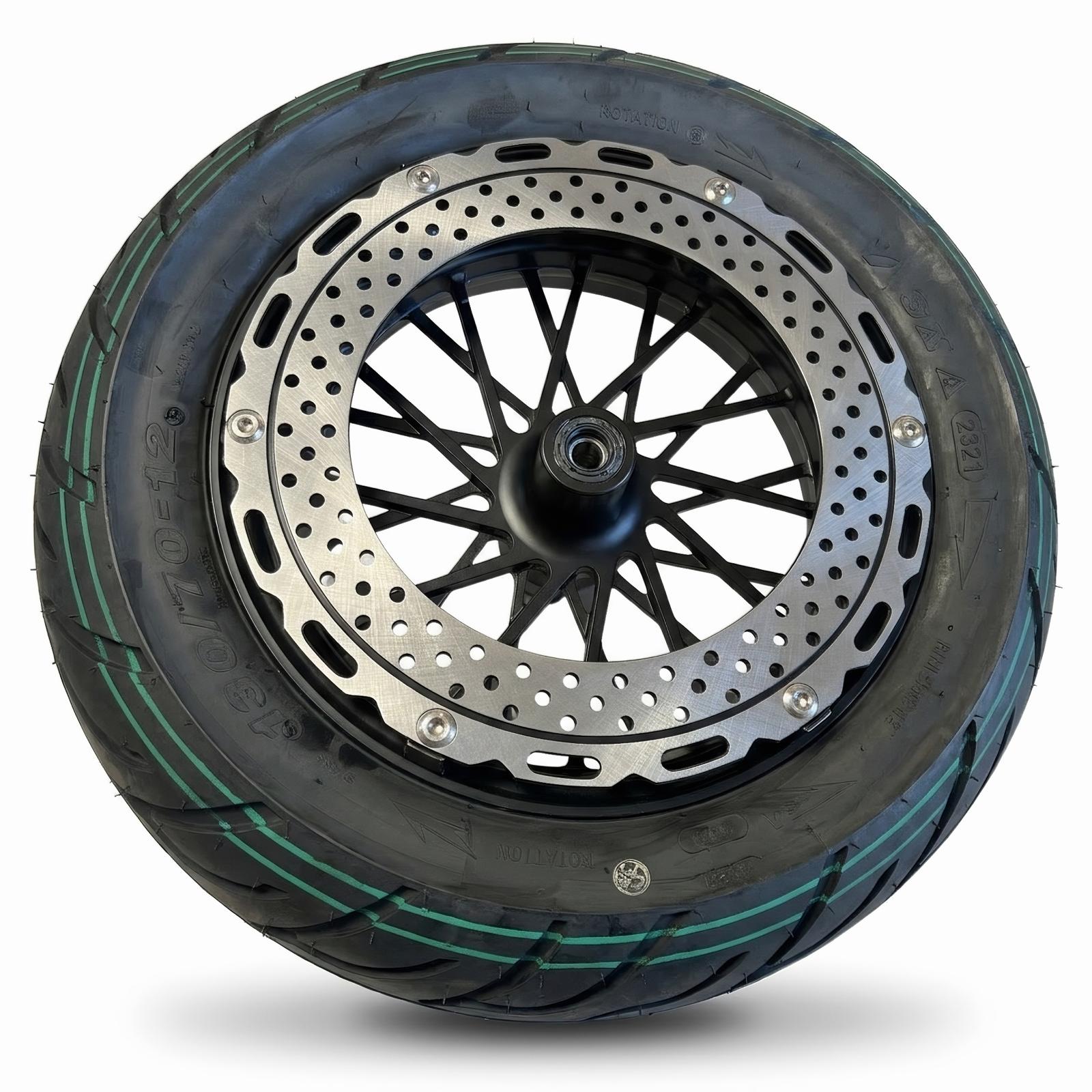 E-Chopper Vorderrad 130/70-12 mit Felge und Scheibenbremse Star-Biker M1P