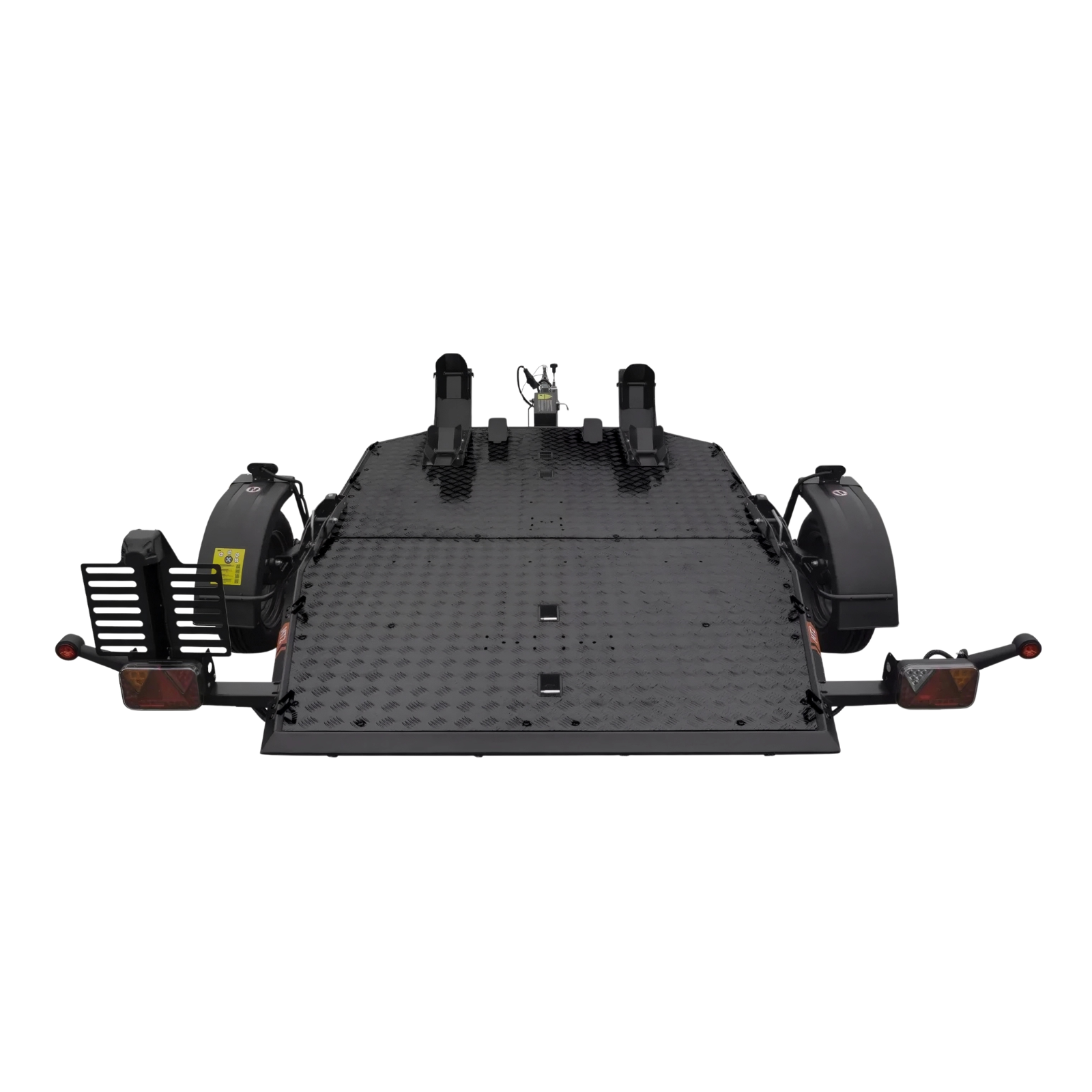 Motorradanhänger MT-2 Black Edition Frontansicht mit großer Ladefläche für sicheren Transport von Elektromobilität