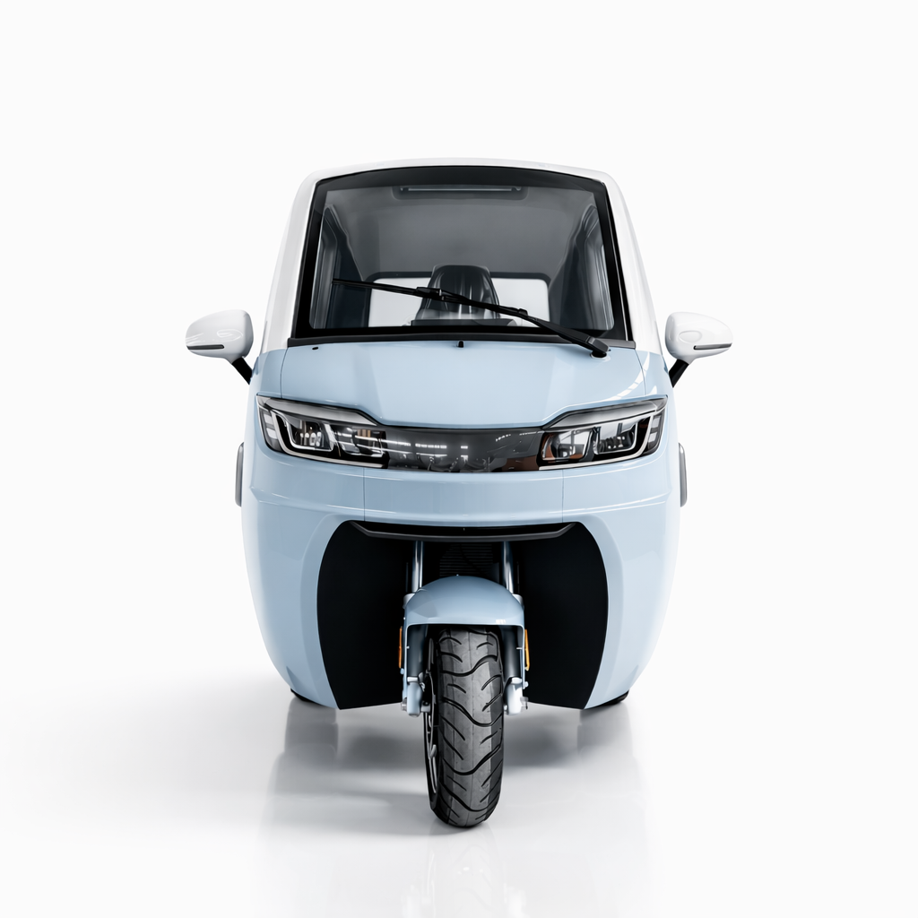 SEVION SK3 Kabinenroller Frontansicht 3 Rad Elektrofahrzeug mit moderner LED Front und kompakter Bauform