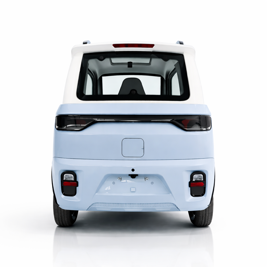SEVION SK3 Kabinenroller Heckansicht dreirädriges Elektro Kabinenfahrzeug mit LED Rücklicht und geschlossener Bauweise