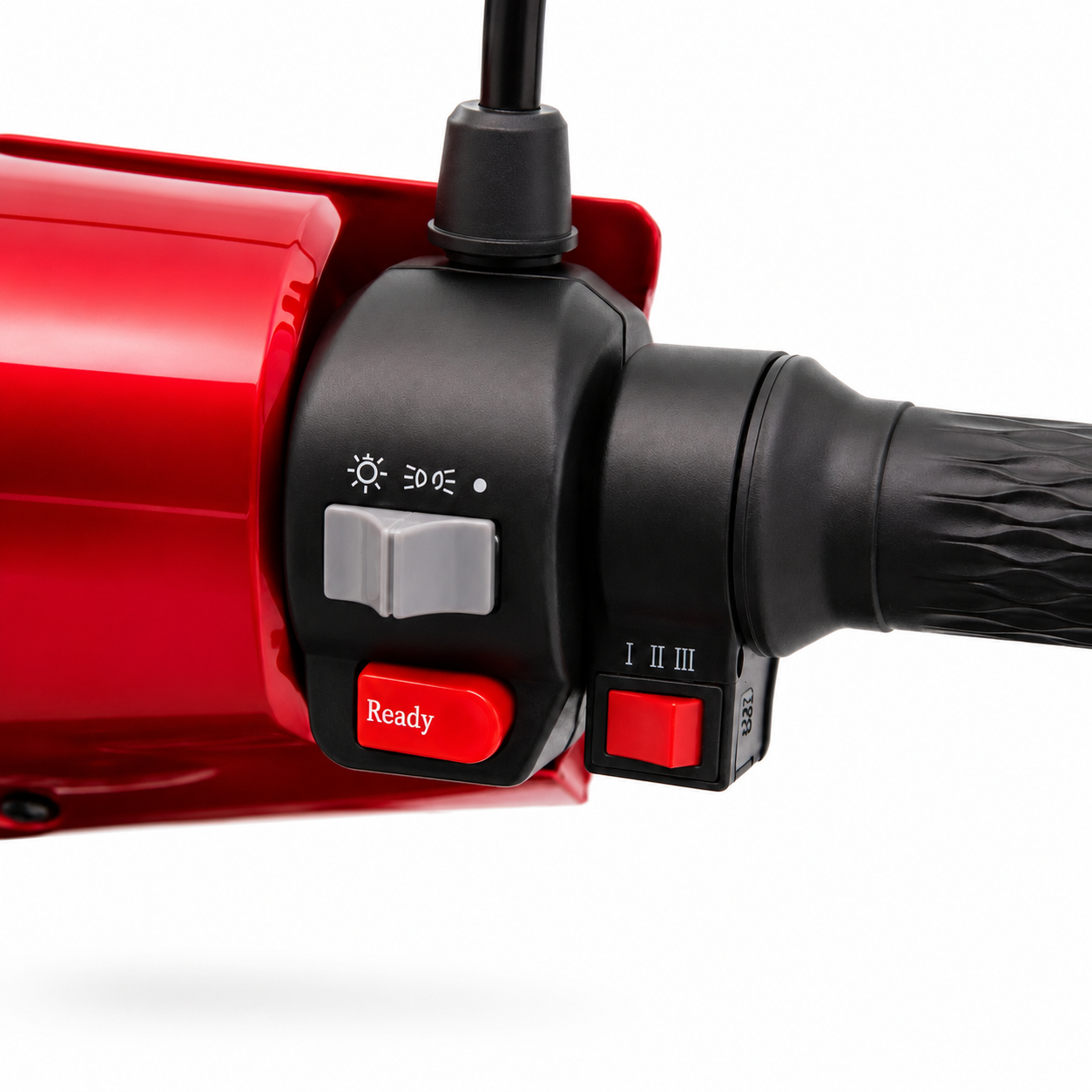 Rechte Lenkerarmatur des SEVION Vita 20 Li mit Lichtschalter,
Ready-Taste und drei Geschwindigkeitsstufen