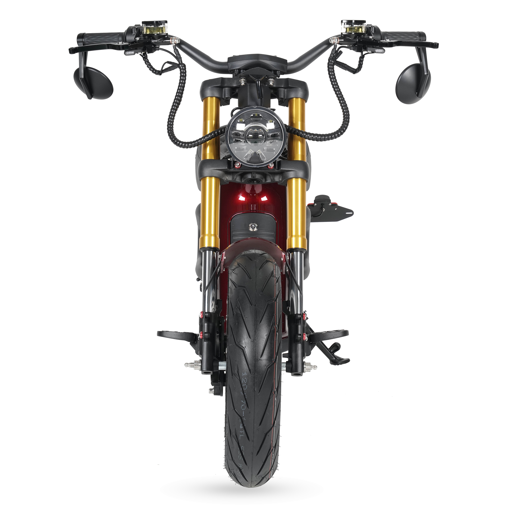 Star-Biker Bobber M8S Custom 85 km/h in Burgundy Wine, direkt von vorn