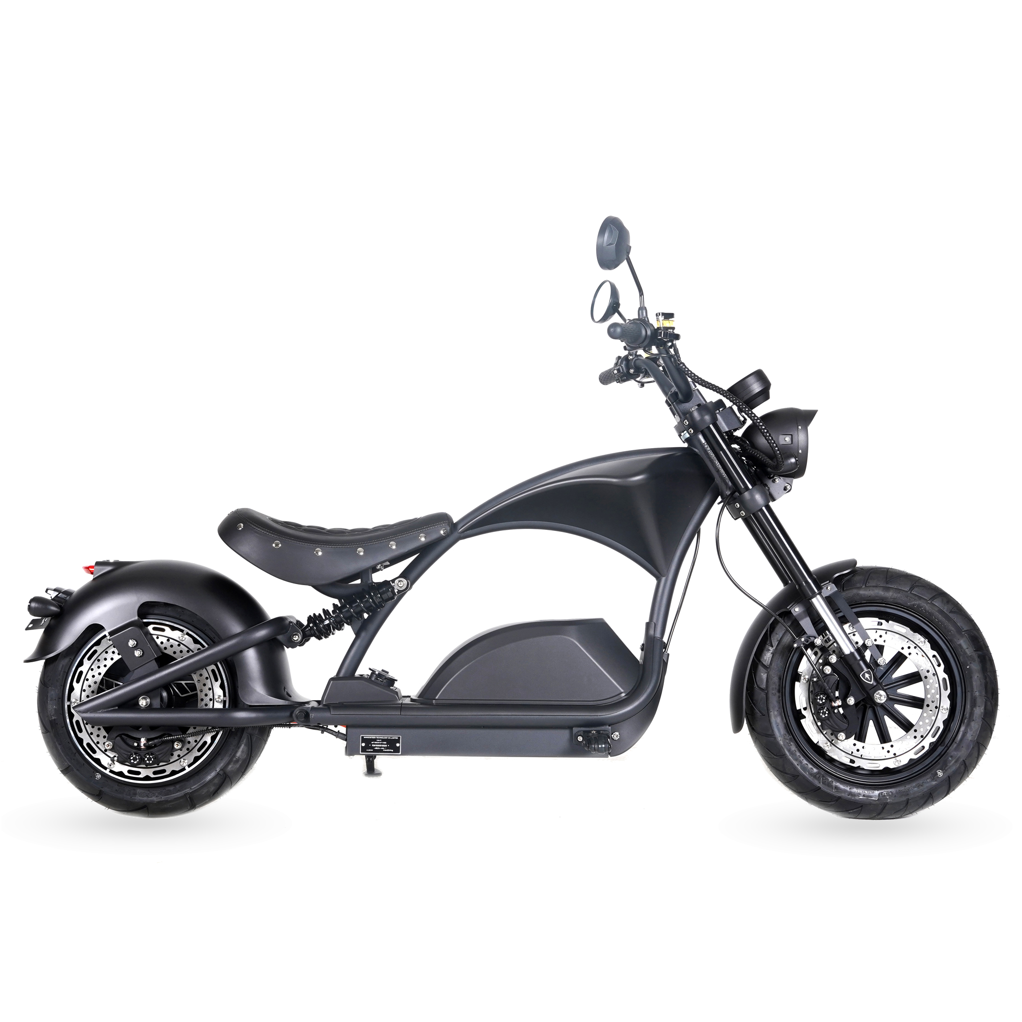 Star-Biker Chopper M1PS Knight 85 km/h in Mattschwarz, Dreiviertelansicht von vorne links mit LED-Scheinwerfer