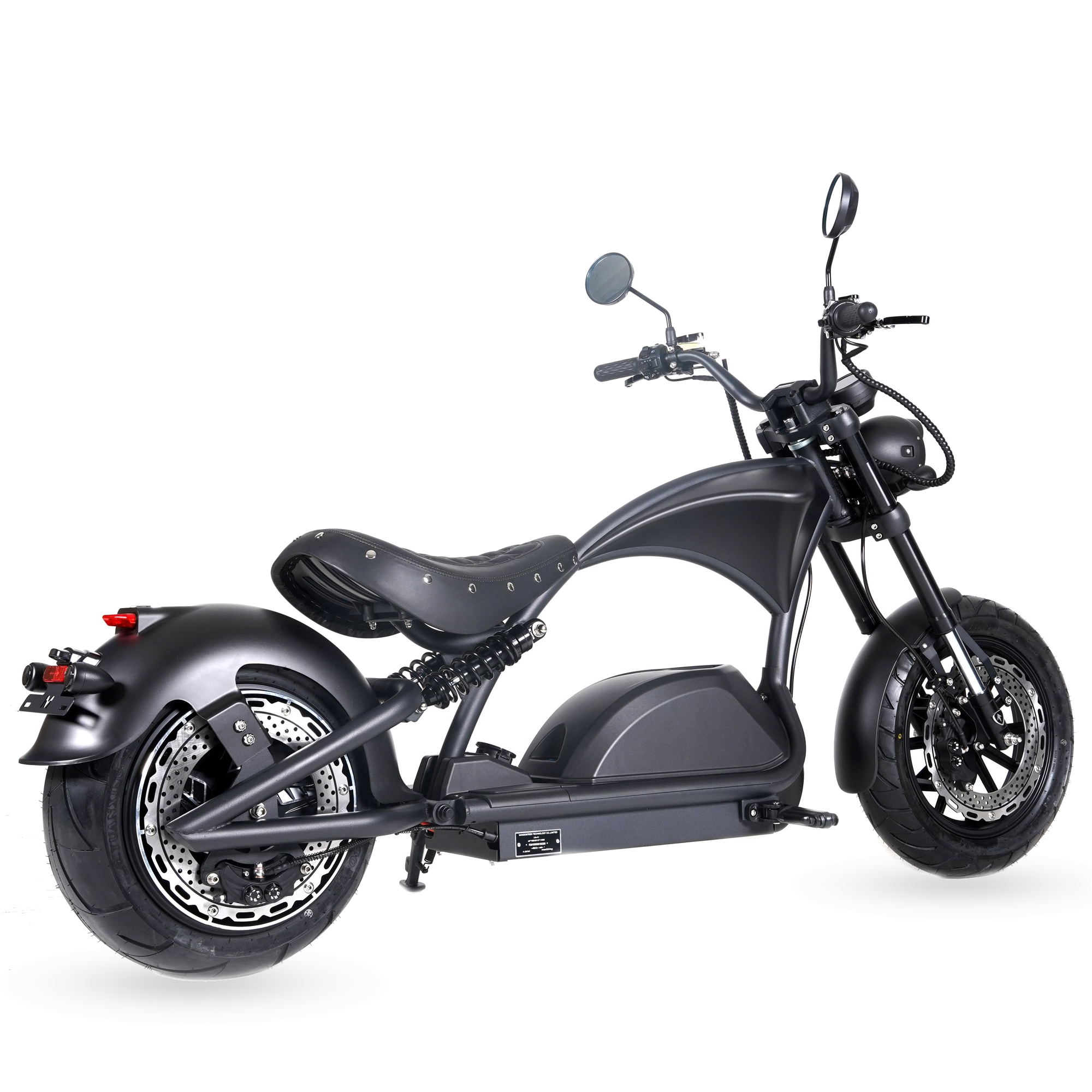 Star-Biker Chopper M1PS Knight 85 km/h in Mattschwarz, Frontansicht mit LED-Scheinwerfer und Rundspiegeln