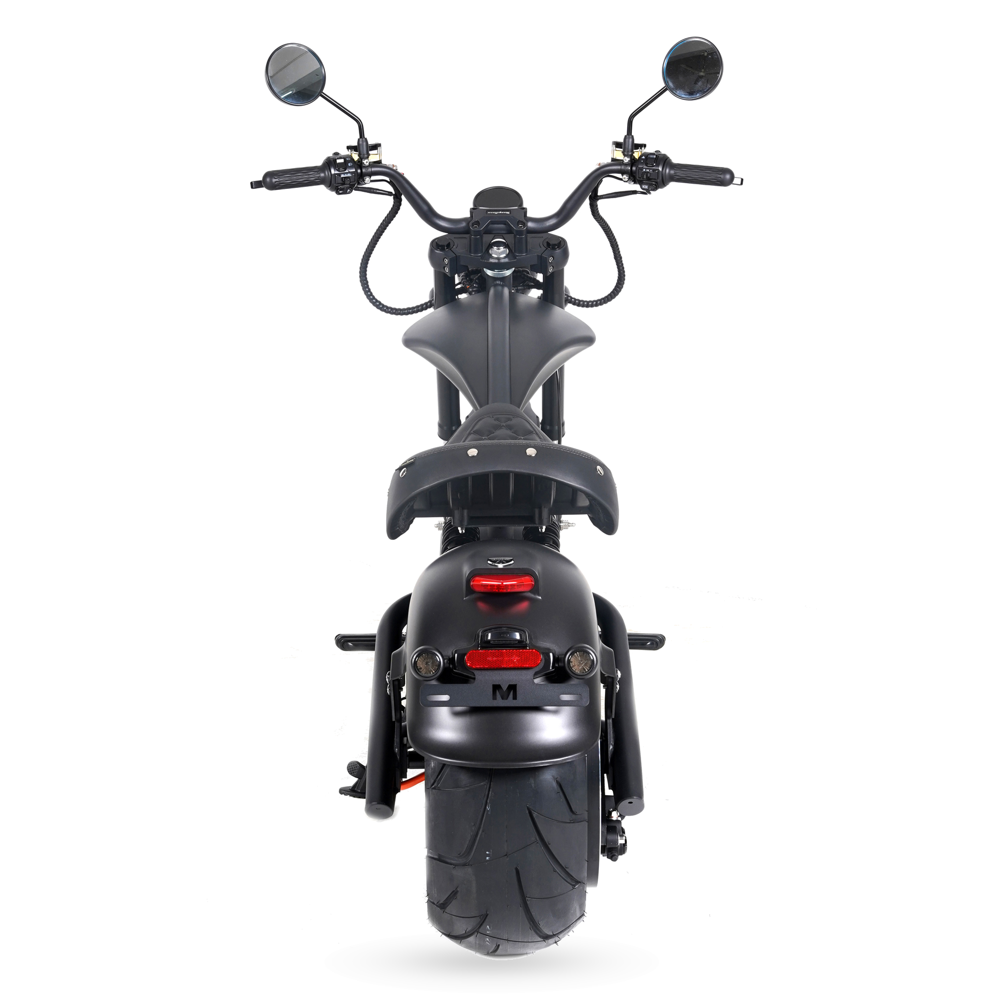 Star-Biker Chopper M1PS Knight 85 km/h in Mattschwarz, Heckansicht mit Rücklicht und Kennzeichenhalter